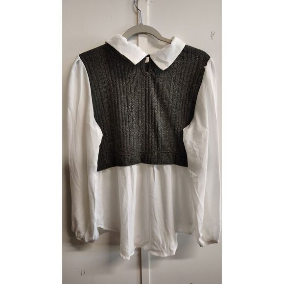 French Laundry 1X Women's Attached Vest Long Sleeve Collard Shirt - Picture 2 of 5